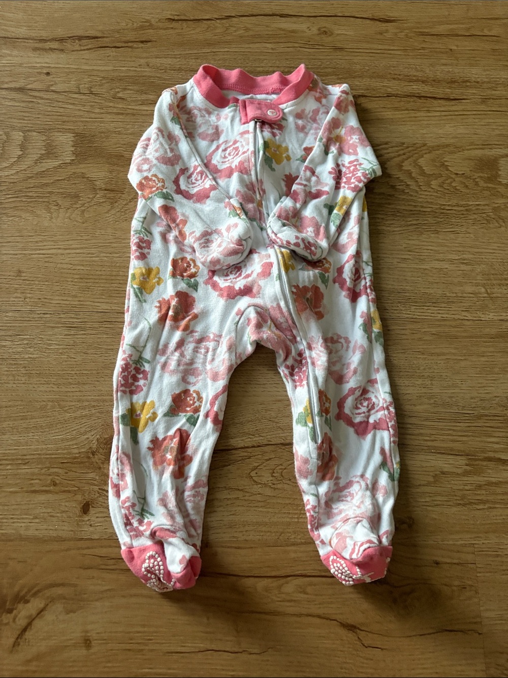 Burt’s bees Baby Floral Footed One-Piece Pajamas in Pink and White
